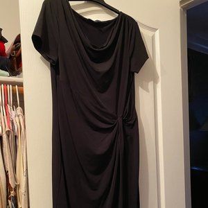 Brooks Brothers Black drape neck short sleeved side knot dress